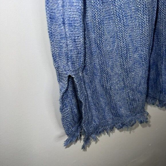 J Jill Blue Tunic Sweater Dress Fringe Hem Button Back M - Picture 2 of 4